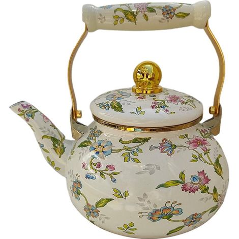 Bouilloire - Émaillée - 2.5 L - Pour Plaque À Induction Et Gaz - Poignée En Céramique - Motif Floral Rétro (1/5)