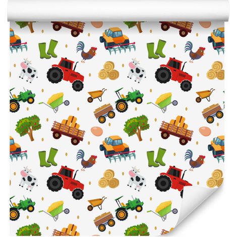 Carta da parati con animali da fattoria, bianca e grigio chiaro, 50x1000 cm (1/5)