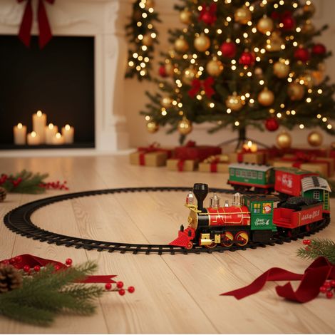 Trenino LED animato con binari disposti a cerchio per decorazioni natalizie (1/5)
