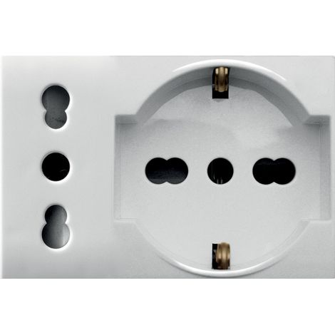 Presa Schuko bipasso e presa P17/11 2P+T 10/16A 3 moduli Bianco S44 Ave Whitek 44609015MB