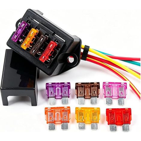 Gebildet 32V 40A 4 Voies Standard Boîte à Fusibles avec Fil, 6,3 mm Porte-Fusible à Lame, 2 Entrées 4 Sorties, Bloquer avec Fusée à Disque Libre de 10 pièces, pour Auto Voiture Bateau Marine Trike (1/5)