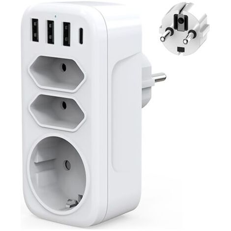 Multiprise Murale USB C Adaptateur Prise Electrique 4000W Chargeur USB Multiple avec 3USB + Type c, 1 Prise Schuko et 2 Prises Euro pour Maison,Cuisine et Bureau (1/5)