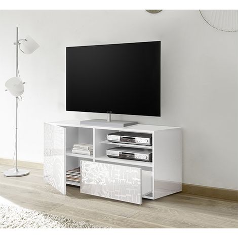 Mueble TV 1 puerta y 1 cajón MIREL blanco lacado 122 cm