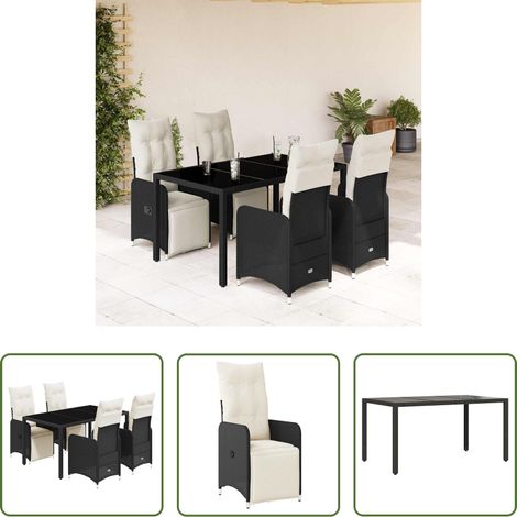 Gartentisch -  5-tlg. Garten-Bistro-Set mit Kissen Schwarz Poly Rattan (1/5)