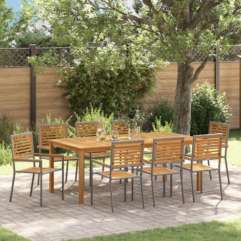 vidaXL Garten Essgruppe 9 pcs Grau Massivholz Akazie (1/5)