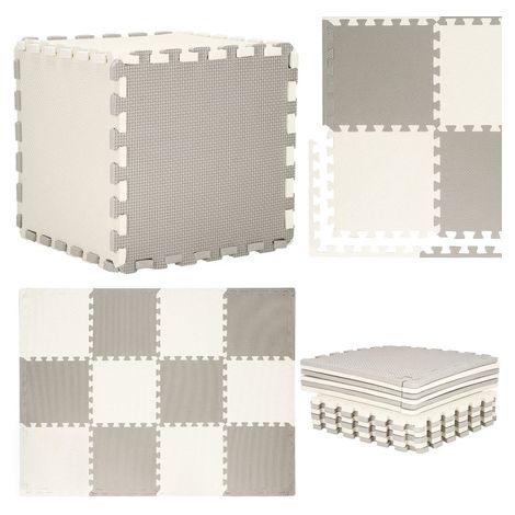 Tappetino puzzle quadrato in schiuma 118x90 cm color crema e grigio in schiuma EVA