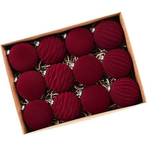 Lot de 12 Boules de Noël Floquées pour Sapin Décorations Festives Luxueuses (1/4)