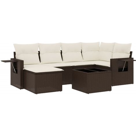 vidaXL Set Divani da Giardino 7 pz con Cuscini Marrone in Polyrattan (1/5)