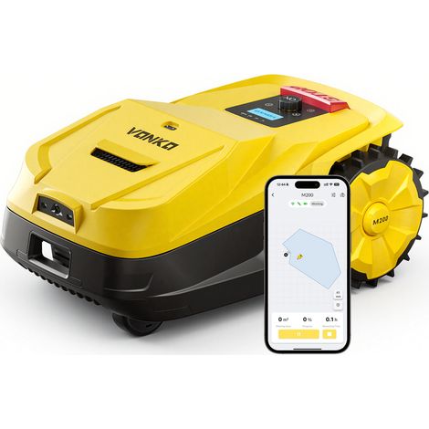 VONKO M200 Robot Tagliaerba Senza Filo, RTK+Vision IA, Mappatura Auto, Superficie 800m² (max 1500m²), Pendenza 45%, Evitamento Ostacoli, App