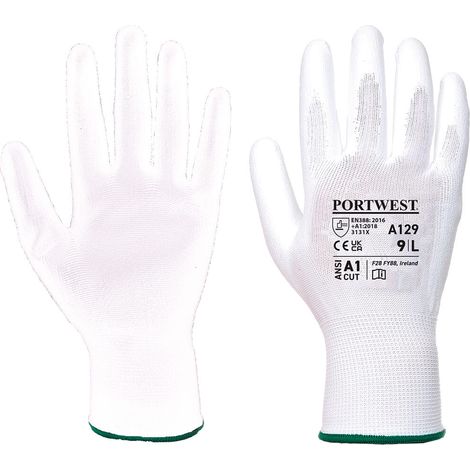Caja de 480 pares de guantes recubiertos en palma de poliuretano blanco XS - Talla 6 (1/2)