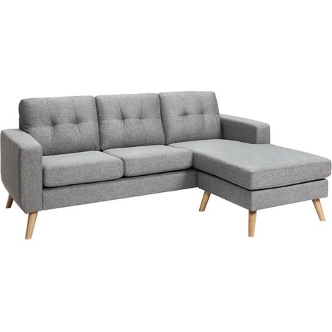 Vente-Unique – Canapé d'angle convertible 4 places réversible en tissu gris chiné – Structure en bois – Confort ferme – Dimensions 198x160cm (1/4)
