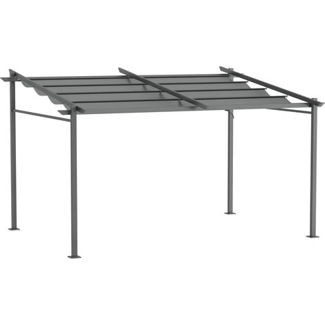 Pergola retrattile 4 x 3 m, struttura in metallo verniciato a polvere epossidica anticorrosione, tessuto in poliestere 180 g/m² incluso, grigio