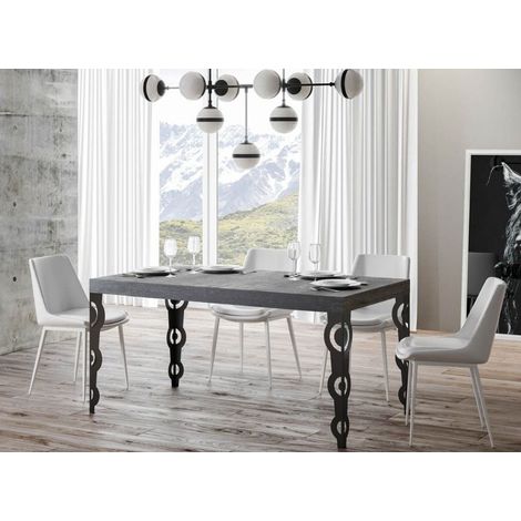 Table à manger rectangulaire orientale gris béton et pieds métal anthracite Kazay 180 cm (1/5)