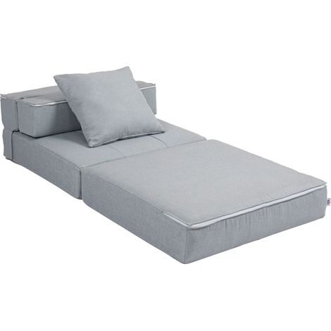 Verwandelbare Einzel-Chaiselongue mit abnehmbarem Kissen, hellgrauer Stoff
