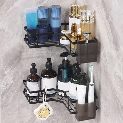 Ensemble 2 étagères douche angle sans perçage antirouille organisateur salle bain rangement (1/5)