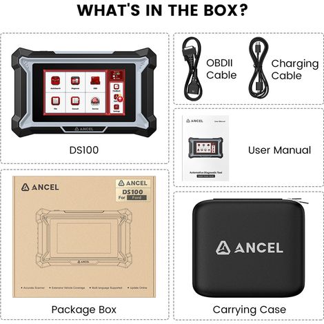 Valise diagnostic automobile ANCEL DS100 4 systèmes moteur ABS SRS transmission, 7 fonctions de réinitialisation EPB SAS BMS huile boîte ETS, scanner OBD2 mise à jour gratuite multilingue 12V plage -2 (1/5)