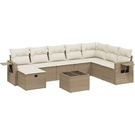 Salon de jardin avec coussins 9 pcs beige résine tressée (1/3)