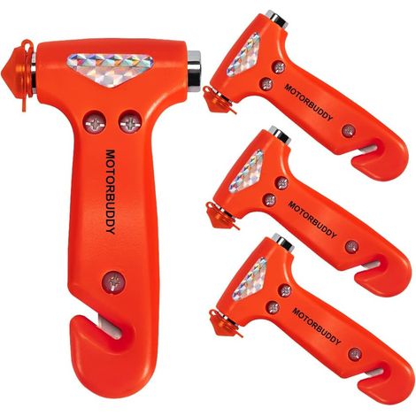 Martello di sicurezza per auto, modello 2025, set da 4, martello di emergenza con rompivetro e taglia cinture di sicurezza, rosso brillante. - AquaForge (1/5)