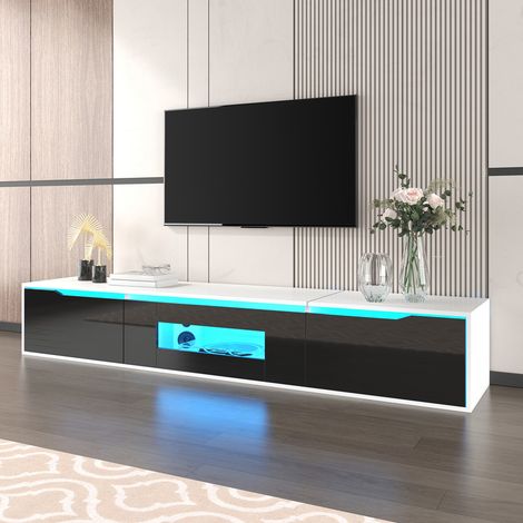 TV-Ständer – 180 x 35 x 30 cm – Integrierter, verstellbarer LED-Streifen – 3 Ablagefächer – 4 Beleuchtungsmodi (1/5)