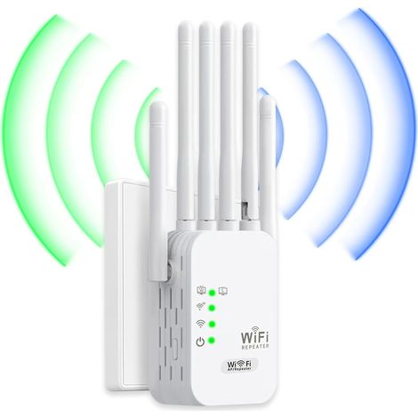 Répéteur WiFi 6 Antennes - Couverture 11000m² - 2 Ports LAN - 45 Appareils (1/5)