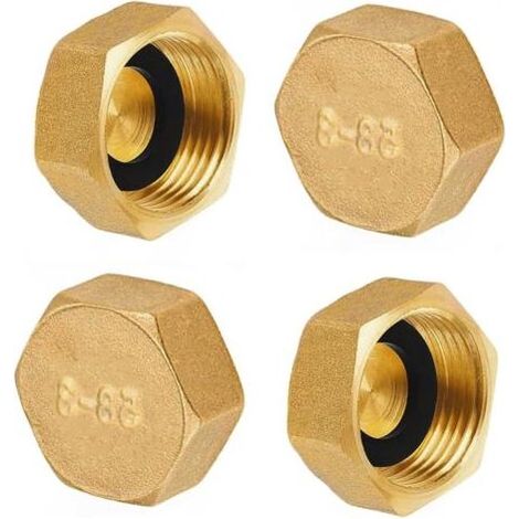 4 Pièces Bouchon Laiton Brut, 1 Pouce Bouchon Laiton Femelle, Capuchons Filetés Hexagonaux en Laiton, Bouchons en Laiton, avec Rondelles de Support de Tuyau, pour le Chauffage et L'eau Potable (1/5)