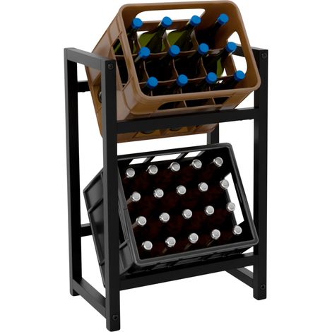 Ripiano portabottiglie portaoggetti per 2 casse di bevande 47x76 cm in metallo nero 100003072