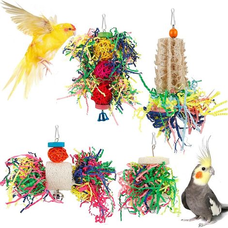 Jouet Pour Oiseau - Luffa Rotin Bois Papier Coton - Activité Mastication Et Fouille - Pour Perruches Canaris - 1 Pièce (1/5)