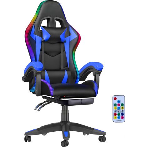 Sedia Gaming RGB Blu Nera Poltrona PC Scrivania LED con Poggiapiedi Telecomando (1/5)