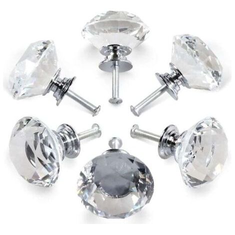 6 poignées en cristal,poignées de porte d'armoire à tiroir en cristal de diamant de 30 mm,poignées de porte en verre de cuisine,armoires de rangement et coiffeuses pour cuisines à domicile et (1/4)