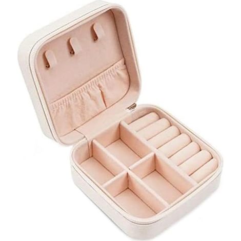 Kleine, tragbare Aufbewahrungsbox für Ohrringe, Ringe und Halsketten, einfach zu handhaben, weiß (1/5)
