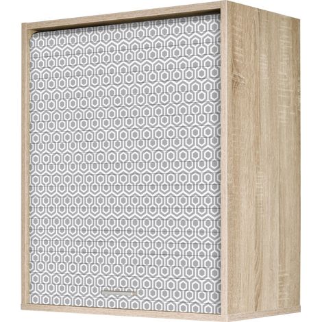 Beaux Meubles Pas Chers – Meuble haut de cuisine chêne avec rideau coulissant – 2 étagères réglables – Largeur 60 cm, Hauteur 72 cm, Profondeur 35 cm – Éco-conçu, fabriqué en France (1/5)