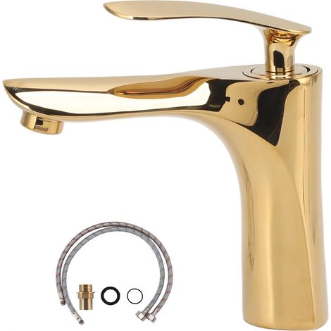 Robinet de lavabo ancien tout en cuivre, mitigeur eau chaude/eau froide, robinet de comptoir pour toilettes,Avec 2 tuyaux d'arrivée d'eau G3/8 (1/5)