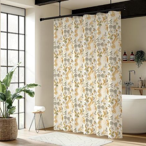 Cortina de ducha con flores y colibríes de 72x72 pulgadas，Diseño botánico de la selva，Poliéster impermeable con ganchos (1/4)