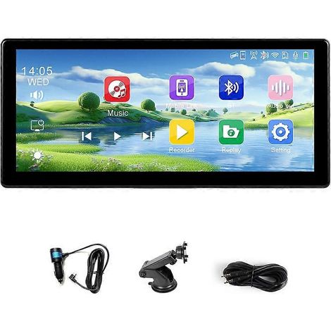 Verstellbare 8,9-Zoll-4K-Dashcam, kabellos, kompatibel mit Android Auto, GPS, FM, AUX, Bluetooth, Videorekorder und Monitor (1/5)