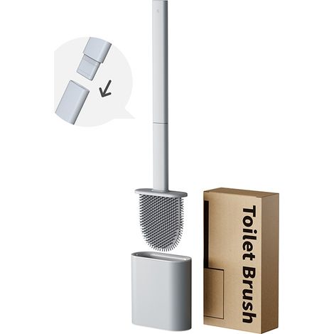 Silicone Toilet Brush for Deep Cleaning and Quick Drying Non-Drip Holder, Flexible and Non-Scratch Bathroom Brush, Grey (1/5)