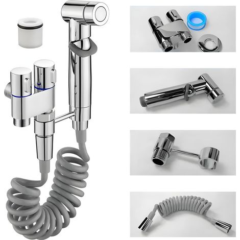 Douchette Wc, Vanne de Contrôle Double 1 Entrée 2 Sorties, Pulvérisateur de Bidet à Main pour Toilettes, Salle de Bain et Bidet (Galvanoplastie) (1/5)