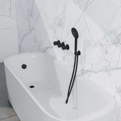Fortifura Nebbio Ensemble combiné bain - mitigeur thermostatique - coude mural avec support de douchette - flexible de douche lisse - douchette ronde (1/5)