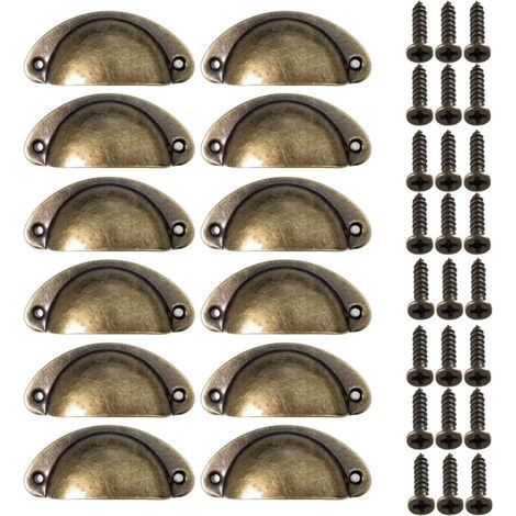 BUNTHAUS 12 Poignées de Meuble Vintage Bronze, Poignées de Tasse Coquille, Poignet de Tiroir Cuisine, Métal Boutons de Porte pour Placards, Armoires, Commodes, Penderies, Décoration (1/5)