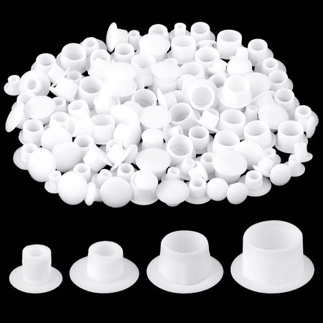 Lot de 120 cache-vis en plastique - 4 tailles différentes - Pour trous de clous, trous de vis, trous de séparation dans les armoires, les supports, les étagères (blanc) (1/5)