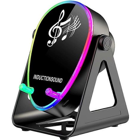 Enceinte portable sans fil Bluetooth 5.3 avec éclairage RGB, support de téléphone rotatif à 180°, son surround et lecteur de musique (noir) (1/5)