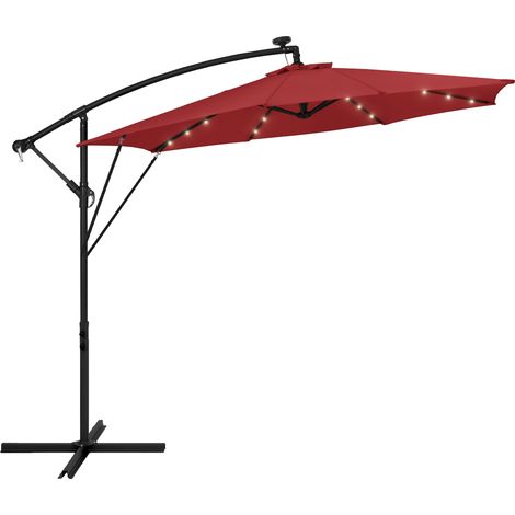 ML-Design Ampelschirm Ø300 cm mit LED Solar, Rot, Alu Sonnenschirm mit Kurbel, Gartenschirm UV50+ Sonnenschutz & wasserabweisend, Marktschirm 360° drehbar, Terrassenschirm mit Abdeckung & Ständer