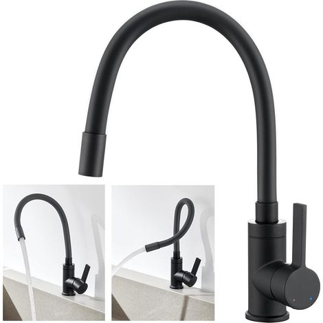Flexibler Wasserhahn Küche Schwarz 360° Schwenkbar Mischbatterie Hochdruck (1/5)