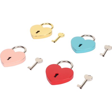 Quatre cadenas en forme de cœur avec quatre clés, disponibles en quatre couleurs. Coffret cadenas et clé de style vintage en alliage résistant à la rouille, idéal pour les agendas de voyage. (1/5)