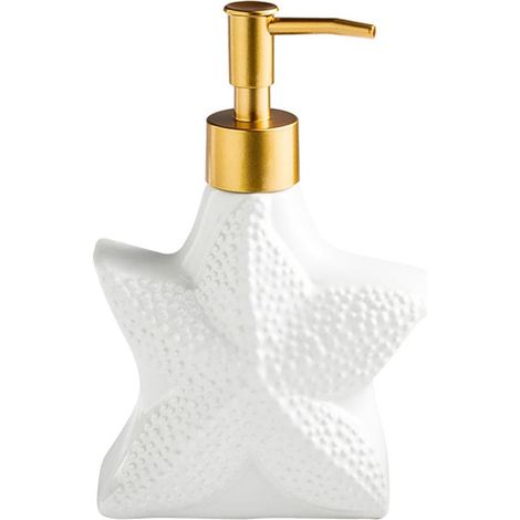 Distributeur de savon en céramique – Blanc – Design coquillage – Salle de bain et cuisine – Thème océan (1/5)