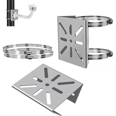 Lot de 2 supports de mât, fixation d'angle en acier inoxydable pour caméra de surveillance, universel, vertical, support de mât, caméra extérieure (1/5)