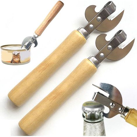 2Stück Ouvre-boîte Vintage Manuelle manche en Bois Décapsuleur Seitenschliff acier Inoxydable Traditionnelle Stichdosen et tire-Bouchon (1/5)