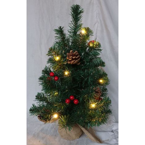 Albero di Natale 15 Luci Led Calde, con Pigne e Palline Rosse 45 cm