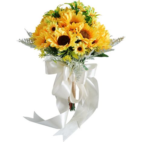 (Vorsicht, nicht zu fest anziehen) Künstlicher Sonnenblumenstrauß, handgehaltener Brautstrauß, Foto-Requisite für Hochzeiten im Western-Stil, Zimmerpflanze – 35 cm Seiden-/Drahtblumen (1/2)