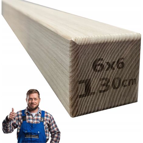 Bois de charpente - 6 x 6 x 130 cm - Frêne - Bords chanfreinés - Idéal pour rampes et meubles