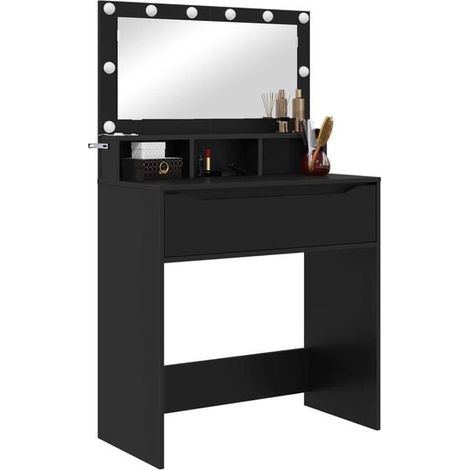 Coiffeuse de Chambre à Coucher, Table de Maquillage avec Miroir, Design Moderne en Noir, 80 x 39.5 x 135 cm (1/5)